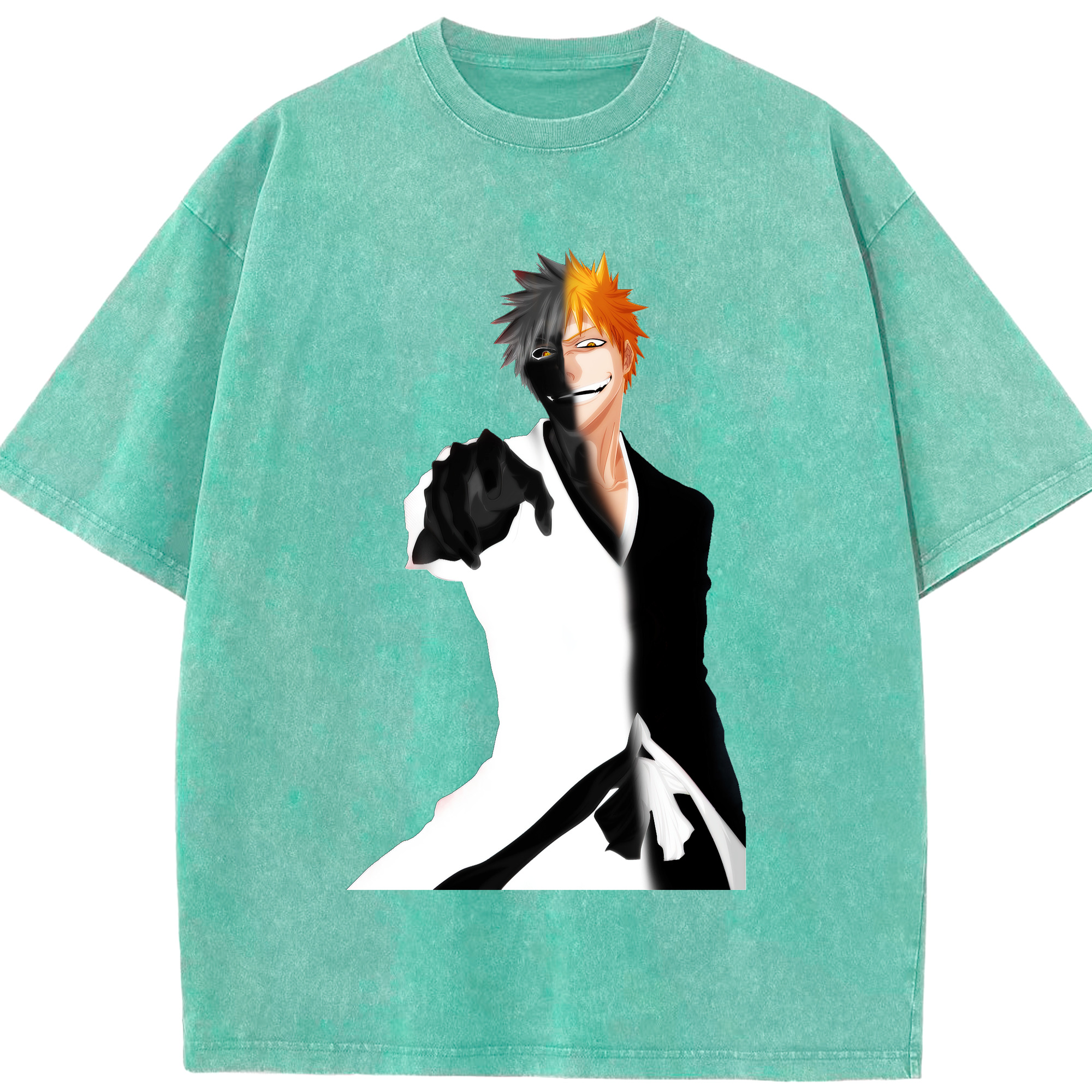 （画像用） ブリーチ 黒崎一護（くろさき いちご）BLEACH Kurosaki Ichigo 綿100% ヴィンテージ風 半袖Tシャツ（フロントプリント）